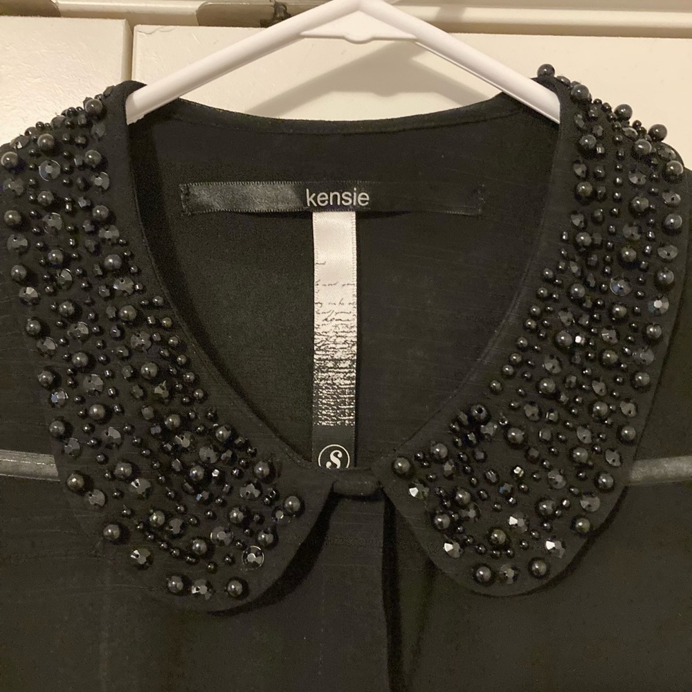Kensie Sheer Black Long Sleeved Beaded Blouse